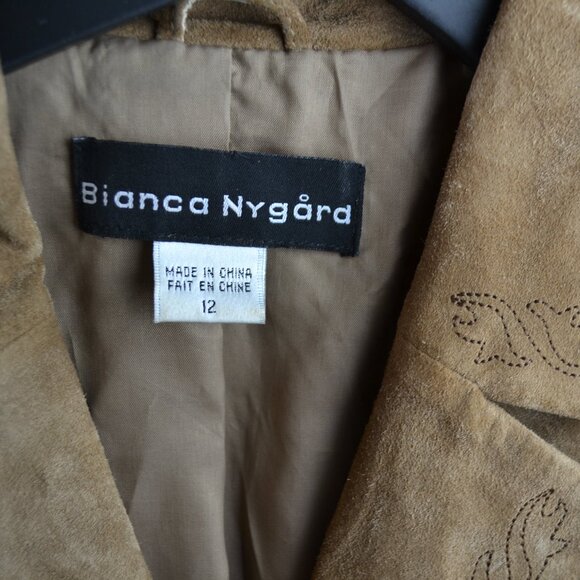 Y2K 100% leather Blazer Jacket with Embroidery office core Academic - Picture 5 of 10